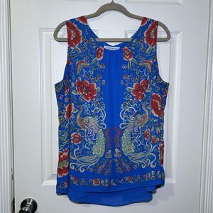 Rose + Olive Blouse Women's XL Blue Sleeveless Scoop Neck Floral Tunic Top NWOT